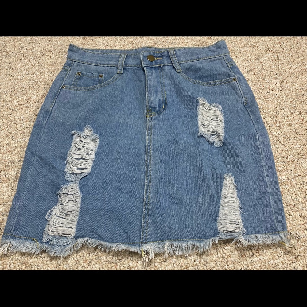 Denim distressed skirt